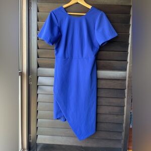 Closet London Royal Blue Sheath Dress Asymmetrical Gold Zipper 8 (UK12)